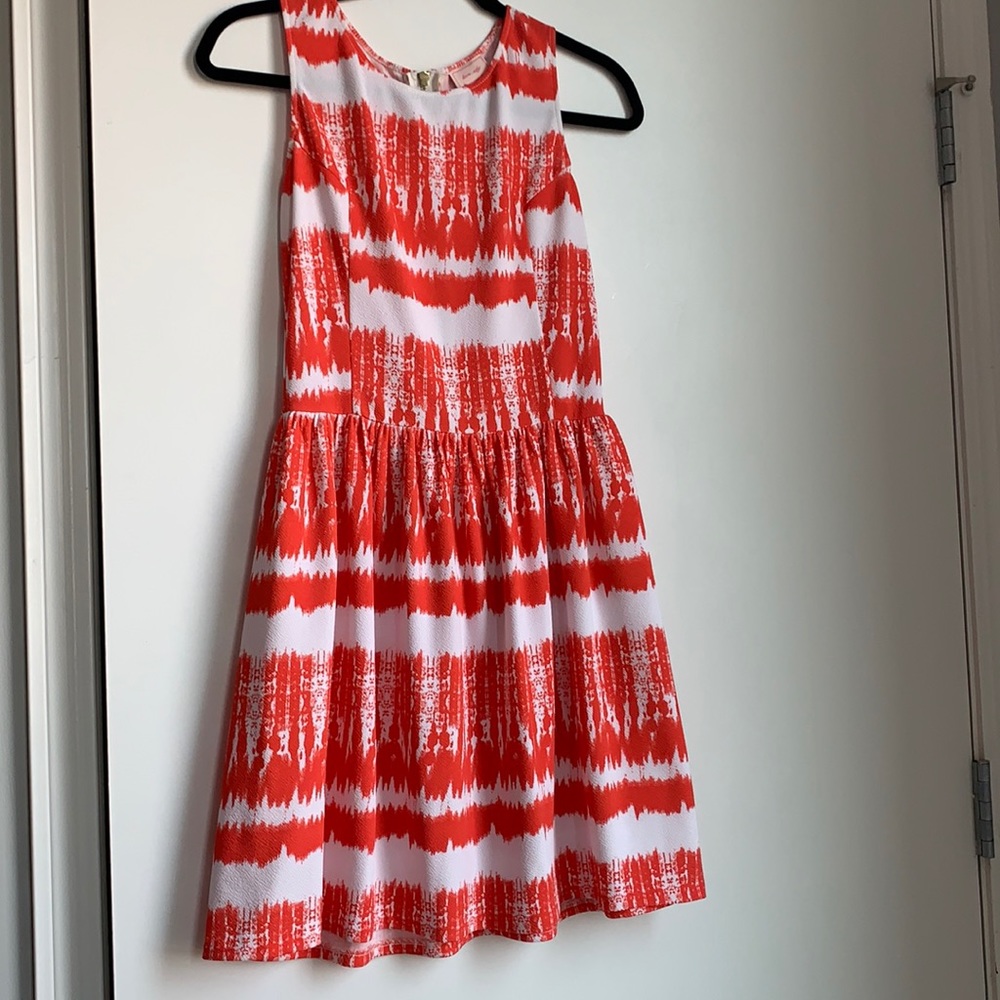 Red and white tie dye style a line dress